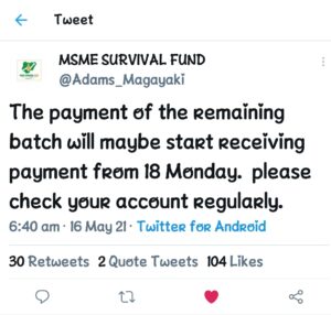 MSME Survival Fund: FG to Begin Payment of the Remaining Batch on Monday 17th 2021